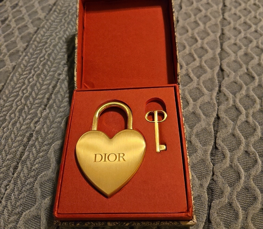 Dior Gold Heart Padlock and Key Set